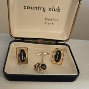 L- Initial Monogram Vintage Cuff Links & Tie Pin